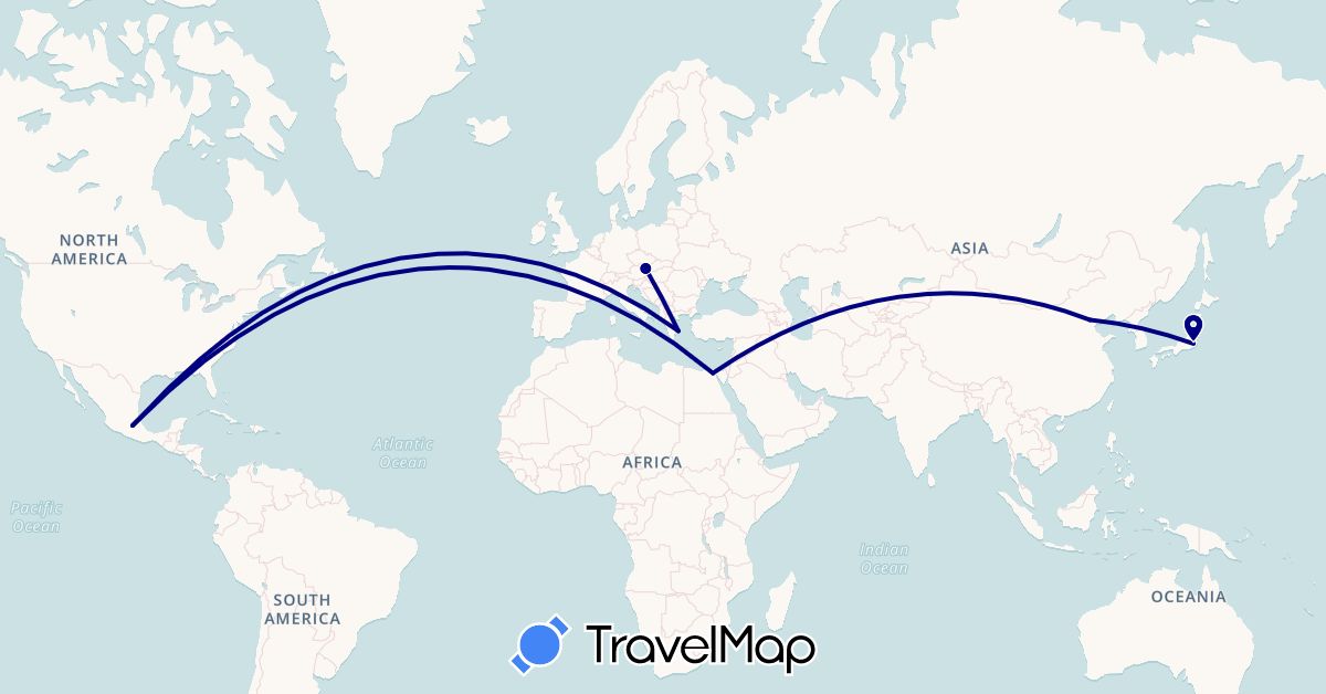TravelMap itinerary: driving in Austria, China, Egypt, Greece, Japan, Mexico (Africa, Asia, Europe, North America)